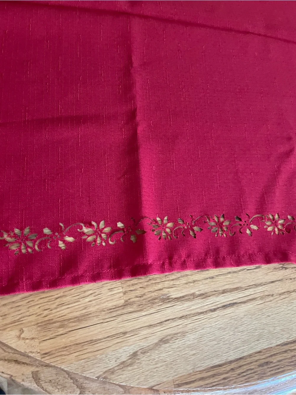 Red Square Decorative Tablecloth with Floral Border 51” x 51”